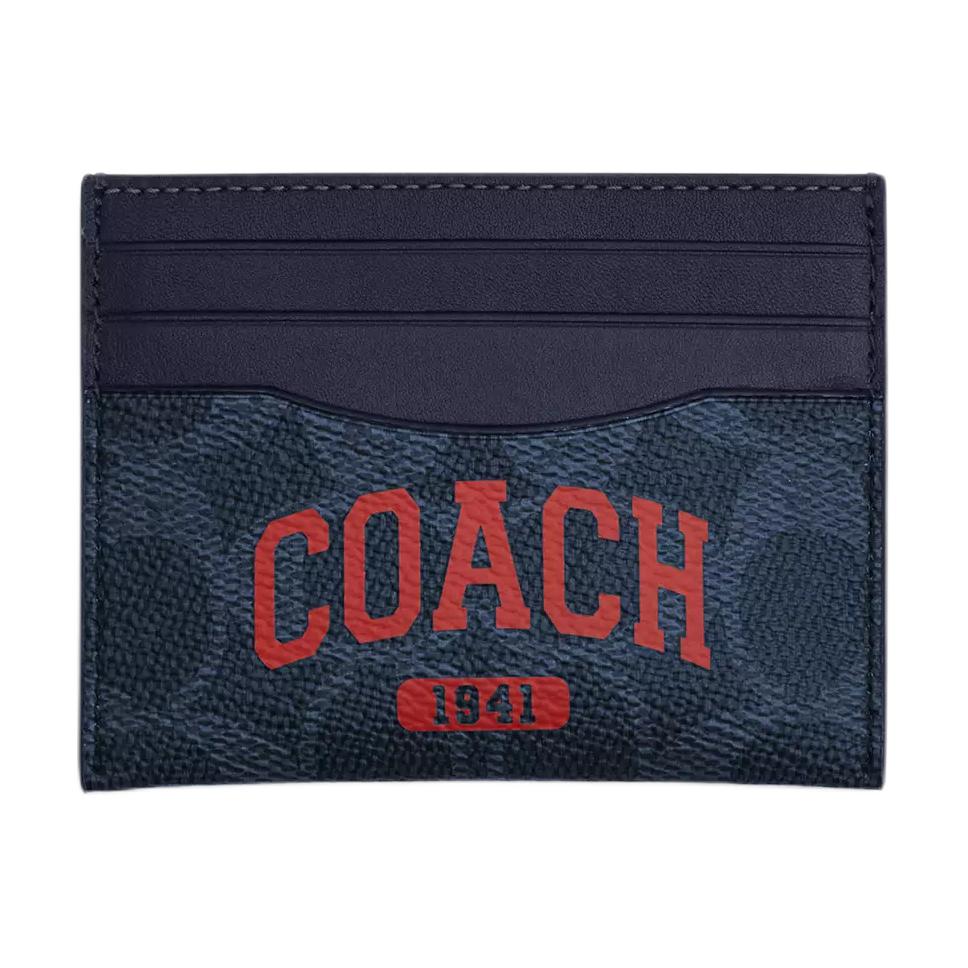 COACH Signature Coated Canvas With Calfskin Card Holder Mens Blue One Size синий