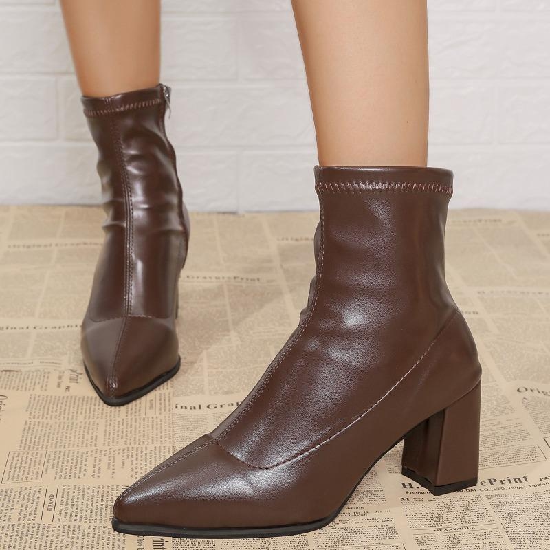 

Женские ботильоны на высоком каблуке, современные модные туфли на квадратном каблуке, бежевые, каблук 7 см, женские современные ботинки, большой размер 42, ботинки для женщины 35 коричневый