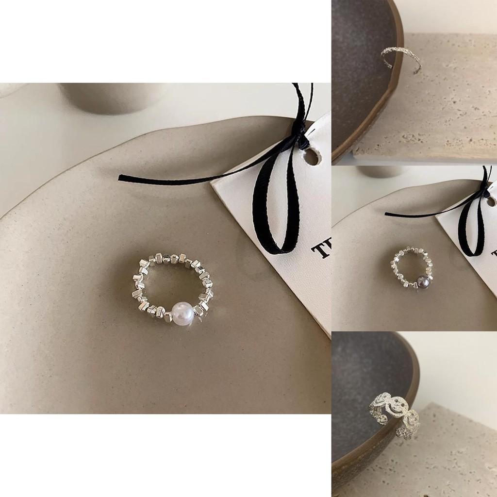 Elegant Adjustable Pearl And Silver Geometric Ring For Women Unique Design Accessory