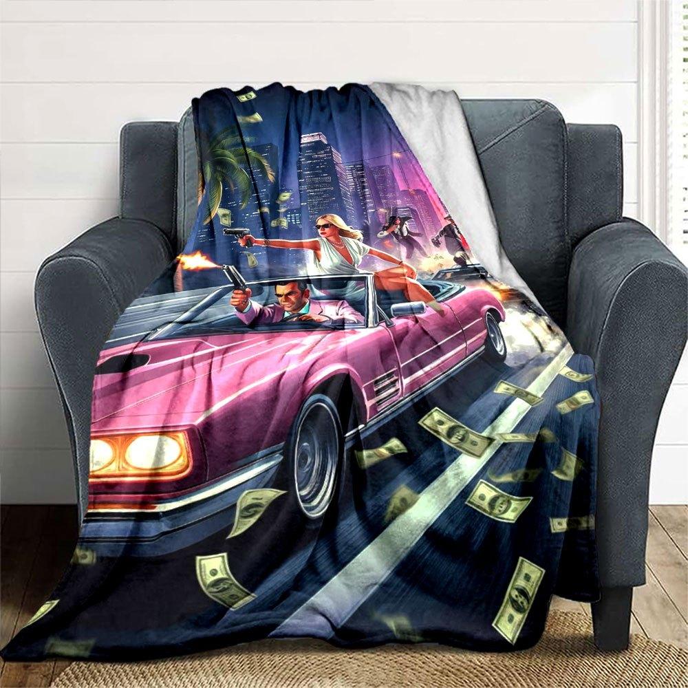 1 Stück Grand Theft Auto Weiche Flanelldecke mit Designer-Print Eine kuschelige Decke für alle Jahreszeiten, perfekt für das Sofa, Bett, Büro