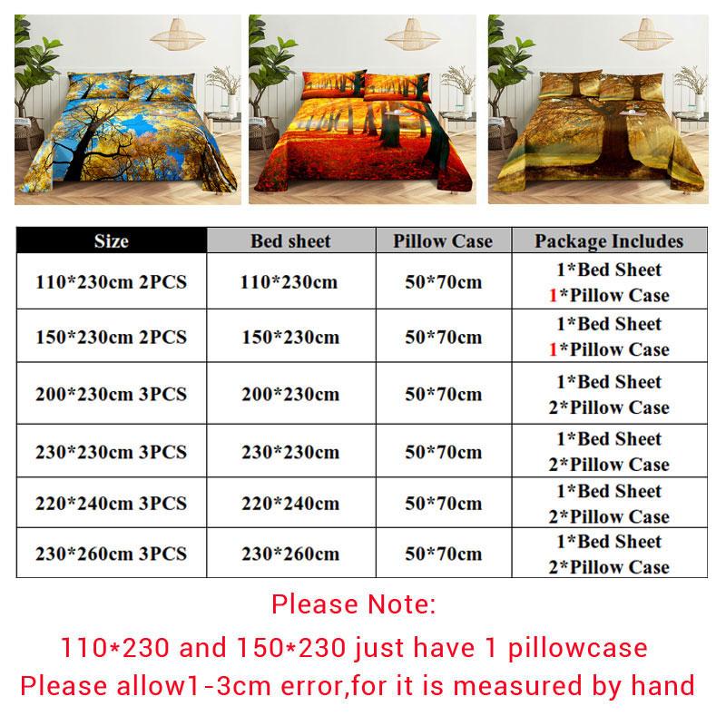 Scene Bed Sheet and Pillowcase Set Bedding Linens Cover Queen King Double Size 220x240 Trees for Bedroom Soft Twin Full Single
