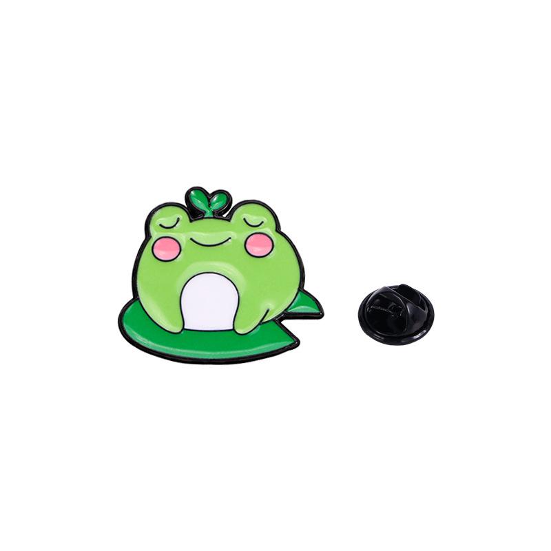 1pc Cartoon creative silly and cute little frog brooch jewelry creative green leaf frog shape drip oil badge