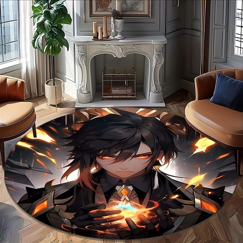 1pc Genshin Impact2 Print Round Carpet Chair Round Carpet Suitable for Bedroom Living Room Home Decorative Carpet