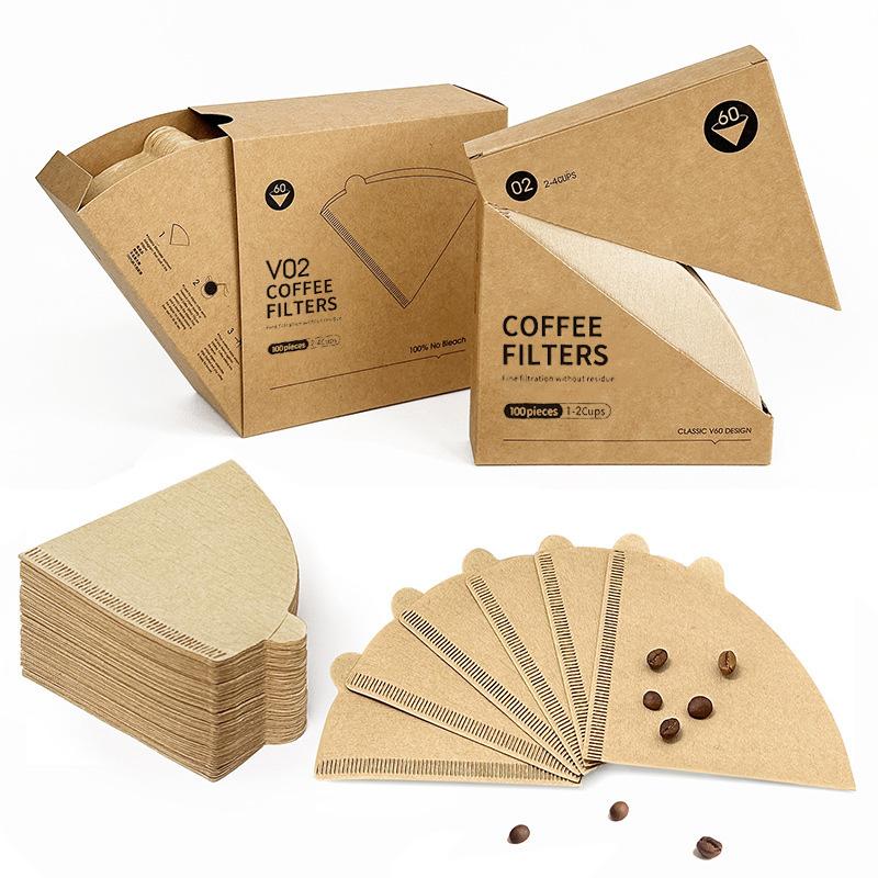 Disposable V Shaped Coffee Filter Paper 100 Sheets Natural Unbleached High Permeability Cone For Hand Drip Coffee Machine