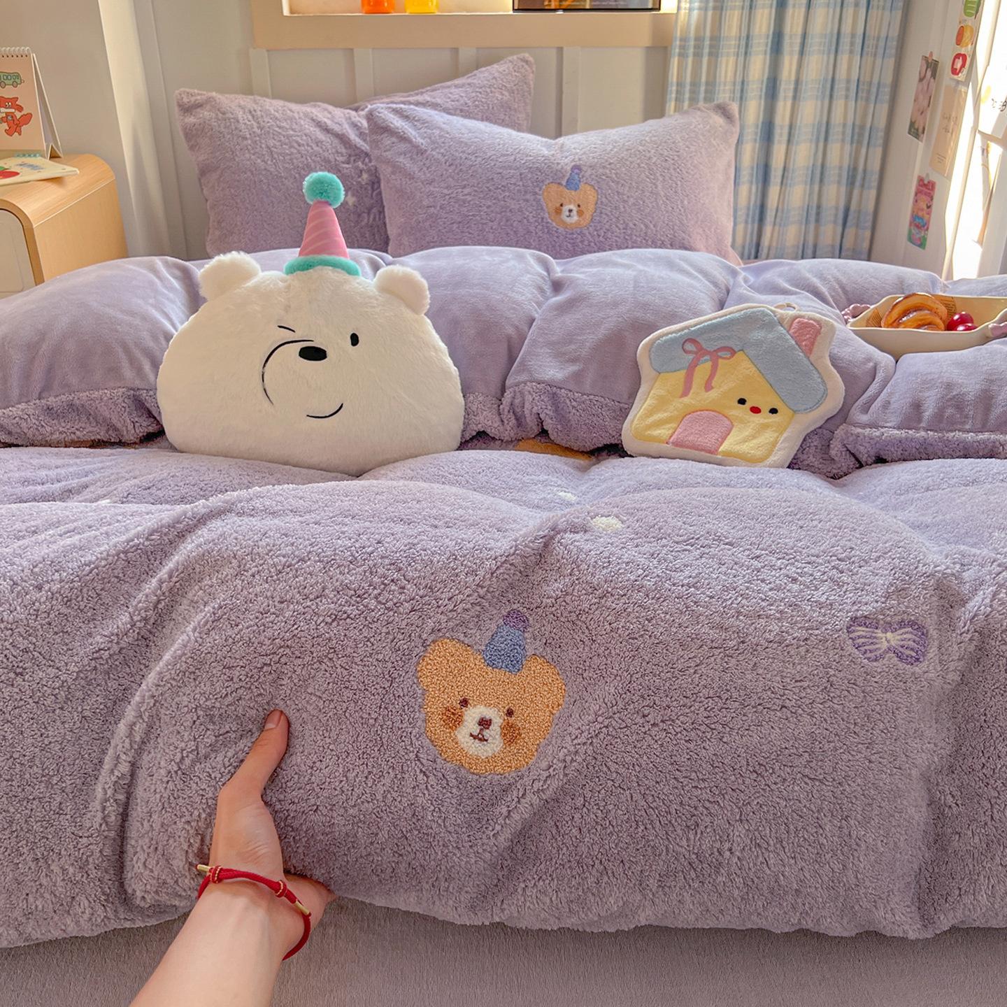 

Thickened Milk Fleece Bed Four-Piece Set Children S Bedding Coral Teddy Fleece Dormitory Quilt Cover Bed Sheet Three-Piece Set 1.2m 3pc 150x200 quilt