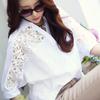Korean Style Women's White Chiffon Lace Short-Sleeve Loose Fit Mid-Length Top