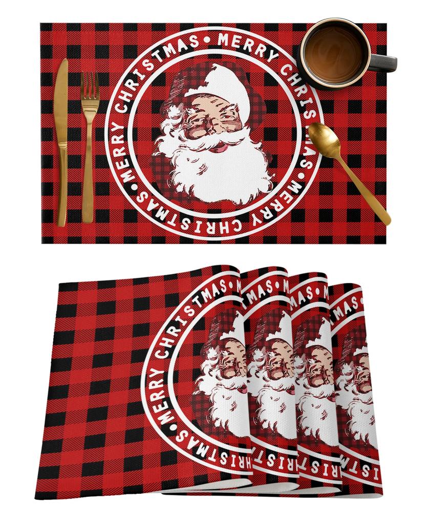 Merry Christmas Santa Claus Print Placemat 2/4/6pcs Kitchen Accessories Coffee Dining Table Mat Coaster Festival Tableware Pads