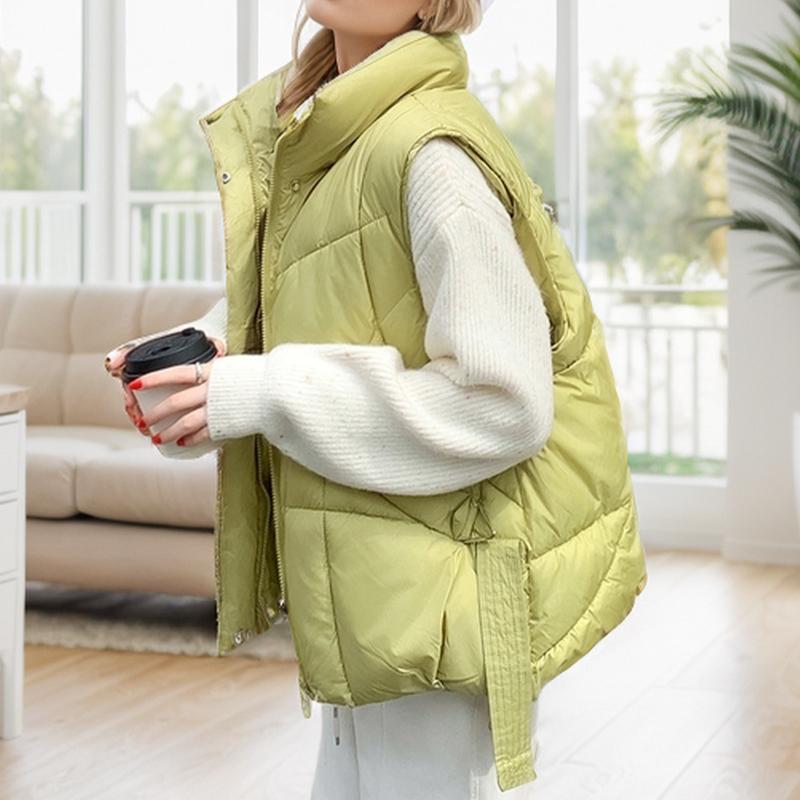 GMXIA Damskie Vintage Casual Jednokolorowe z Nadrukiem Jesień Zima Bez Rękawów Stójka Kurtki i Płaszcze