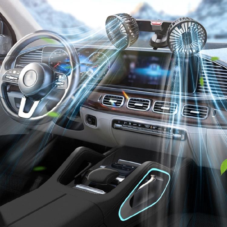 Vehicle Mounted USB Fan Car Dual Head Rotation Cooler Fan Suction Cup Cooler Fan