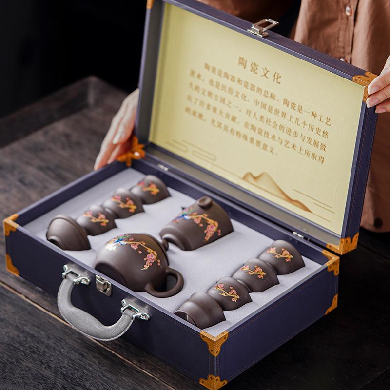 Purple sand Kung Fu tea set changes color in case of heat, water, Fengming teapot, teacup, a complete set of creative Guochao gifts