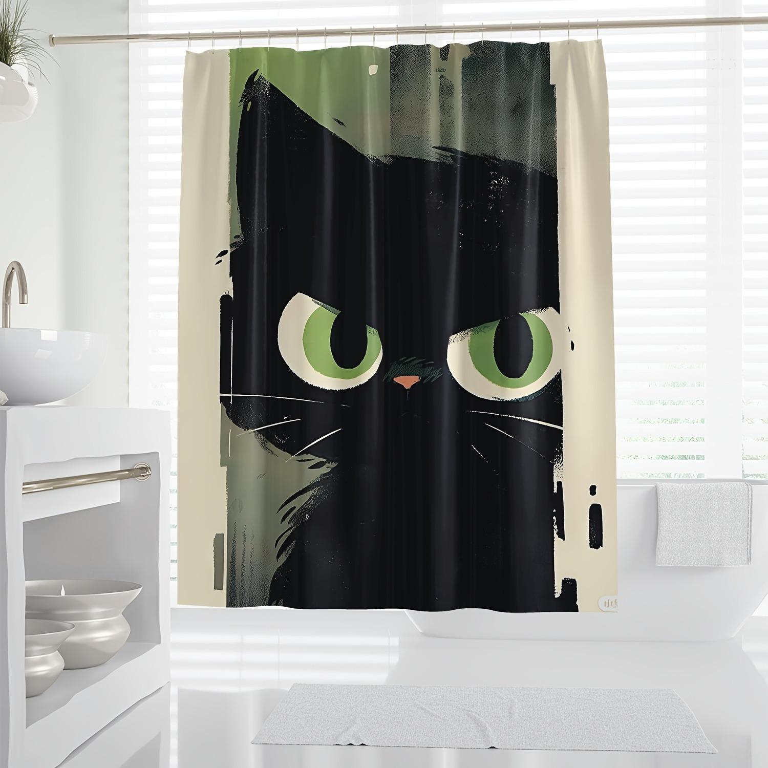 

Simple Cartoon Black Cat Shower Curtain Washable Dirt-Resistant Shower Head Waterproof Polyester Bath Curtain For Home Decor W60H190(CM)-1 Pcs