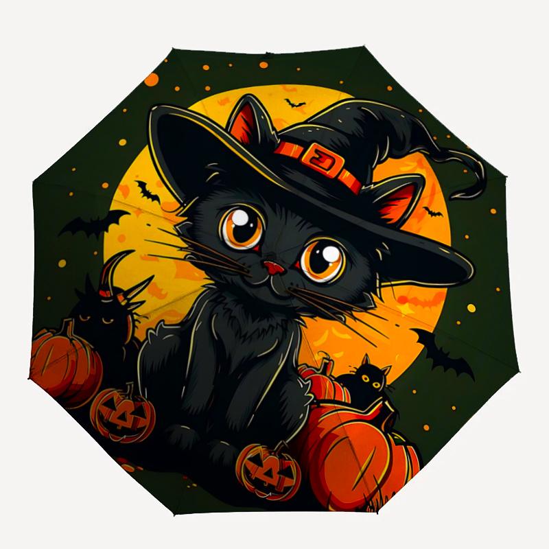 1pc Wizard Hat and Black Cat Durable Cartoon Folding Umbrella, Portable Compact Umbrella for Men and Women A092
