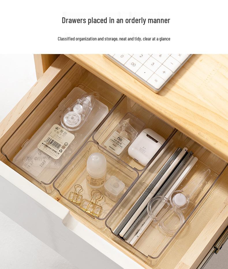 Clear Drawer Organizer Set with Built-in Dividers for Miscellaneous Items