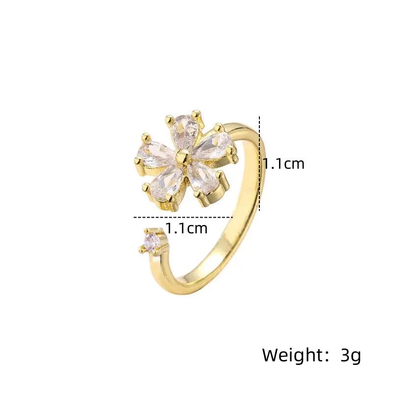 1pcs fashion simple rotating zircon flower opening adjustable ring luxury casual casual unzipping design sense accessories