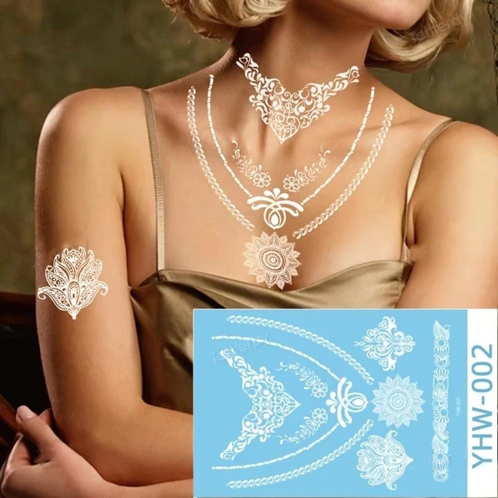 Long-lasting White Tattoo Stickers Lace Flower Body Art Tattoo Temporary Tattoo Stickers Women Men