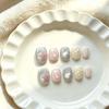 30Pcs Short Round Cat Eye Press On Nails With Pink White Stars And Polka Dots Full Cover False Nail Tips
