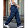 New Men's Dark Blue Tooling Jeans Loose Straight Multi-pocket American Retro Washed Wide-leg Pants