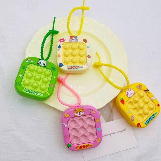 Yousheng Keychain Pendant Cartoon Cat Panda Design Whack-a-mole Toy Key Chain with Braided Lanyard Stress Relief Pressable Silicone Bubbles