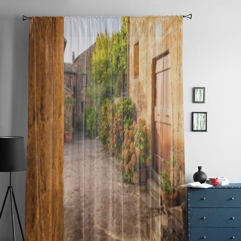 Small Alley In The Tuscan Village Chiffon Sheer Curtains for Living Room Bedroom Decoration Window Voiles Tulle Curtain
