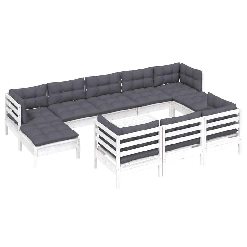 Vidaxl 11-Cz. Garden Lounge Set, With Cushions, White