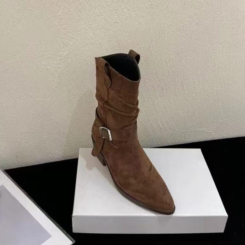 Thick Heel Martin Boots Women's Autumn and Winter Short Boots 2025 New High Heel Boots French Retro Short Boots Pleated Stacking Boots