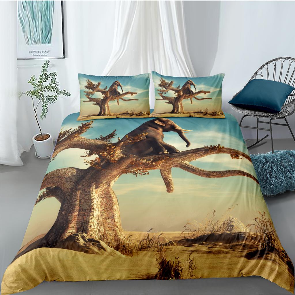 Elephant Duvet Cover King Queen Size Creative Animal Pattern Bedding Set For Kids Teens Adult Lovely Wildlife 2/3pcs Quilt Cover