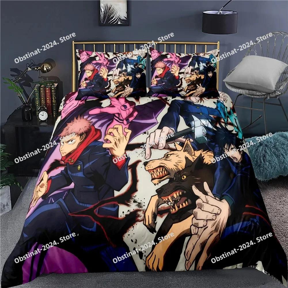 Jujutsu Kaisen Bedding Set Japan Anime Printed Bed Set With Pillowcase Bed Duvet Cover Soft Single Double Queen Super King Size
