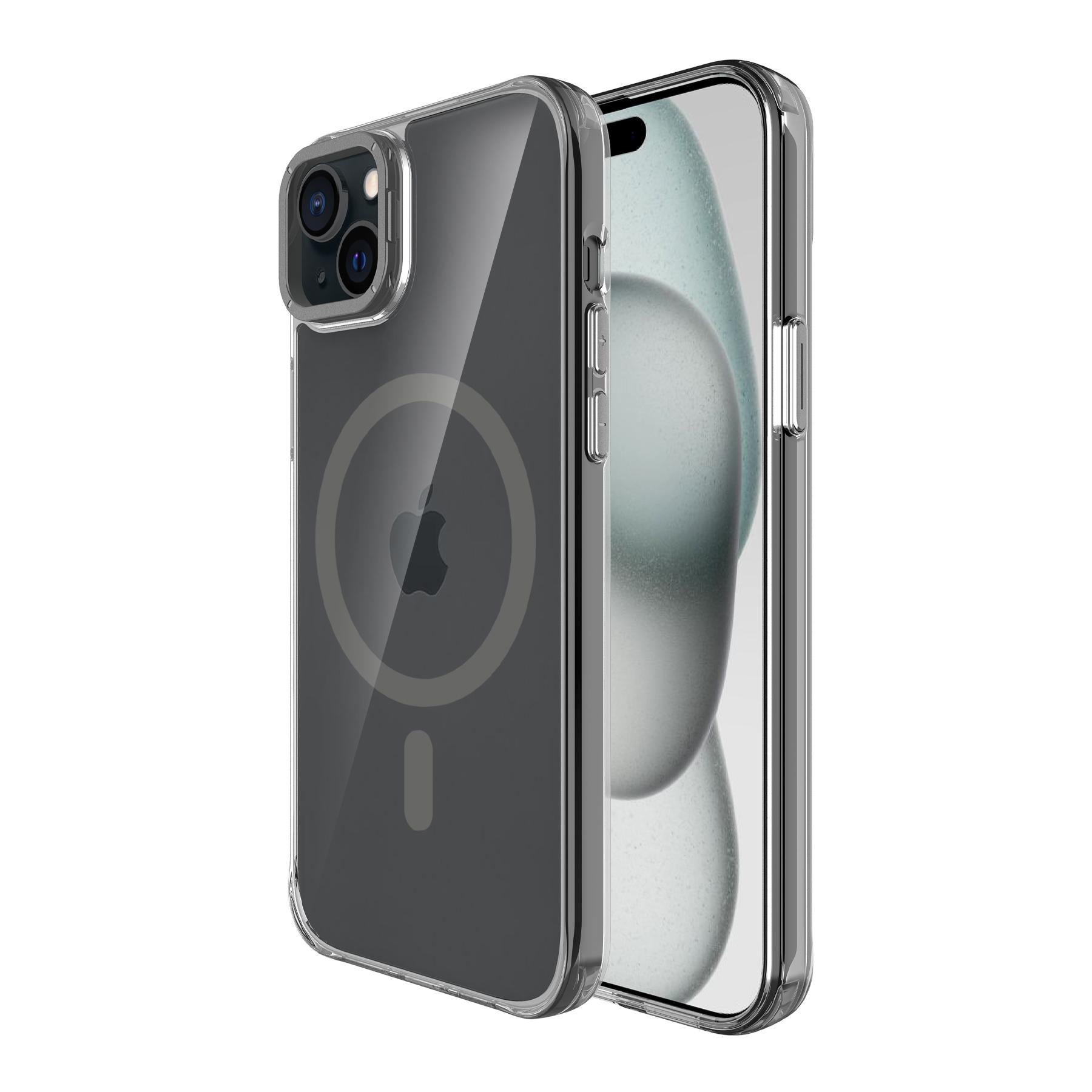 

For iPhone 15 Magnetic Case Shockproof TPU+PC Phone Back Cover with Metal Lens Kickstand Silver