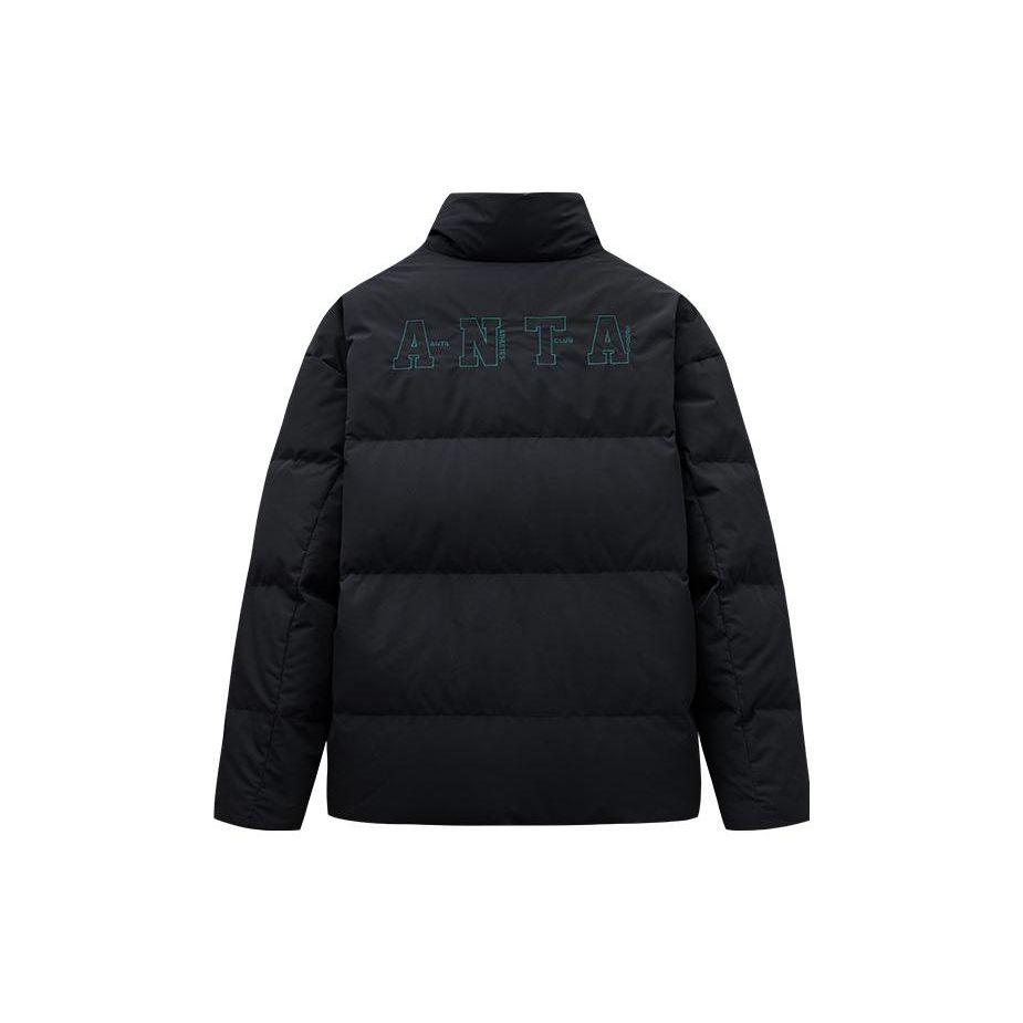Anta Life Series Solid Color Stand Collar Zipper Short Snow Shell Down Jacket Unisex jackets Basic-Black 952348906-4