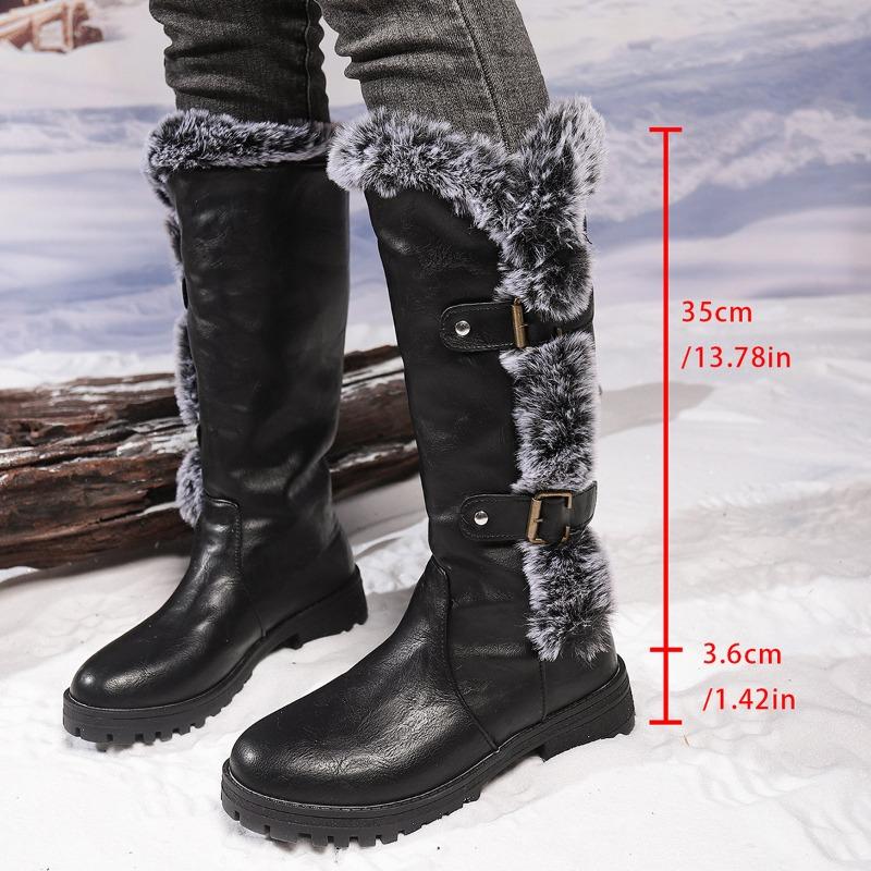 Women's Boots, Snow Boots, Women's Thick-soled High Boots, Leather Thick-heeled Cotton Shoes