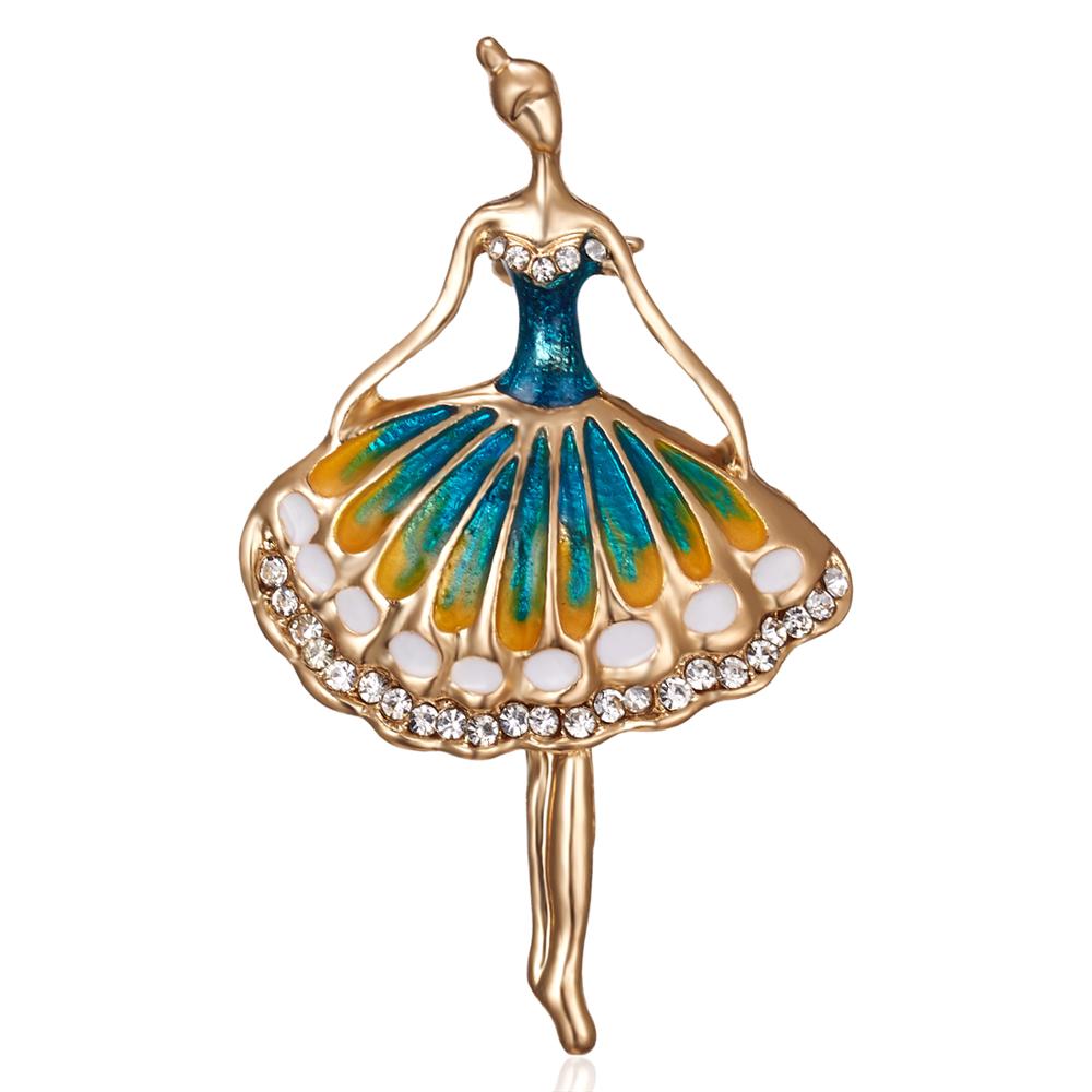 Rinhoo New Fashion Temperament Dance Girl Ballet Girls Cartoon Shining Crystal Brooches Women Collar Pins Bride Wedding Jewelry