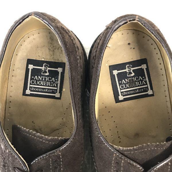 ANTICA CUOIERIA Semišové boty s křídlovou špičkou [43.5/27.5-28.0/Hnědá] Společenské(POUŽITÝ)