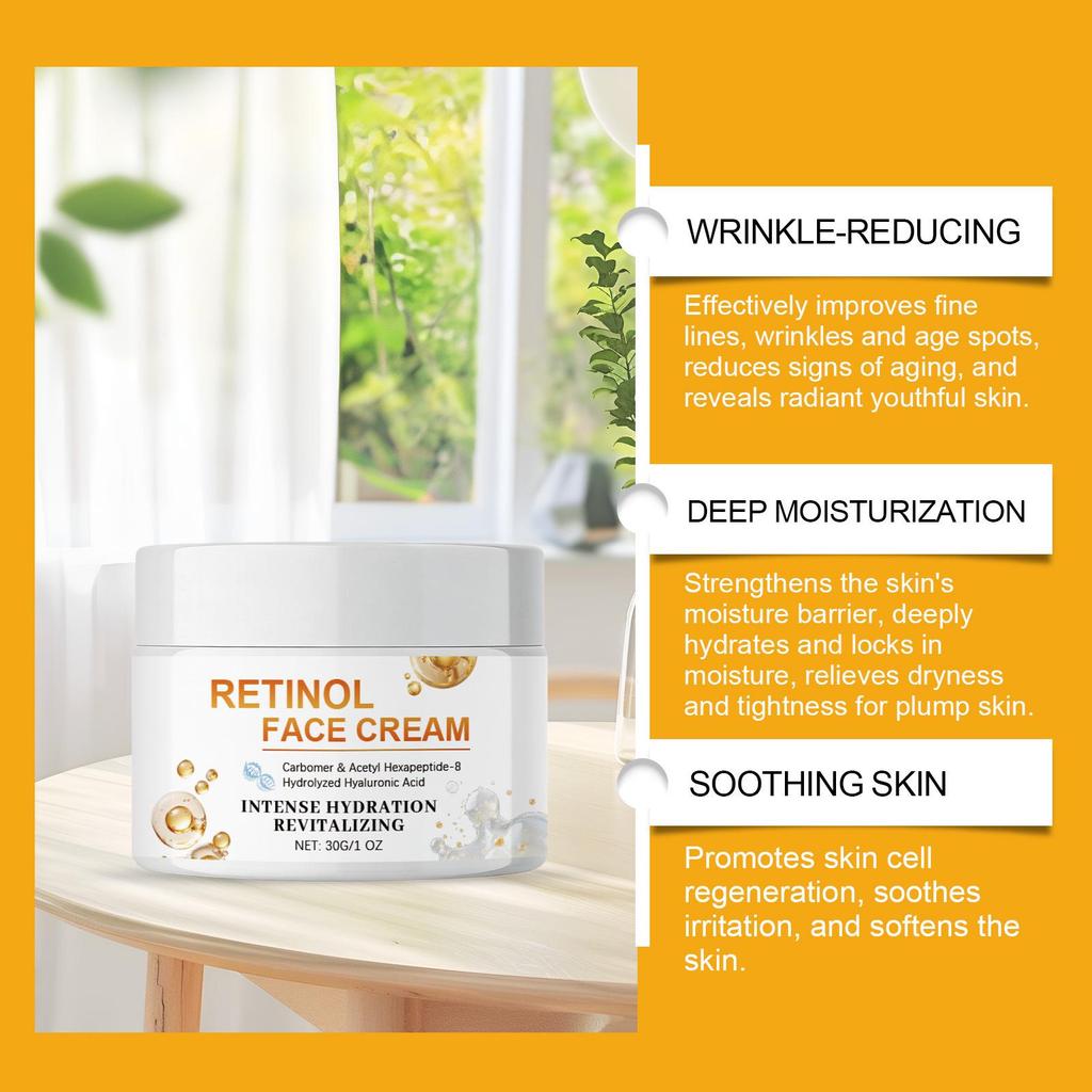 Retinol Face Cream: Fine, Refreshing, Hydrating Texture for Daily Facial Moisturizing and Skincare