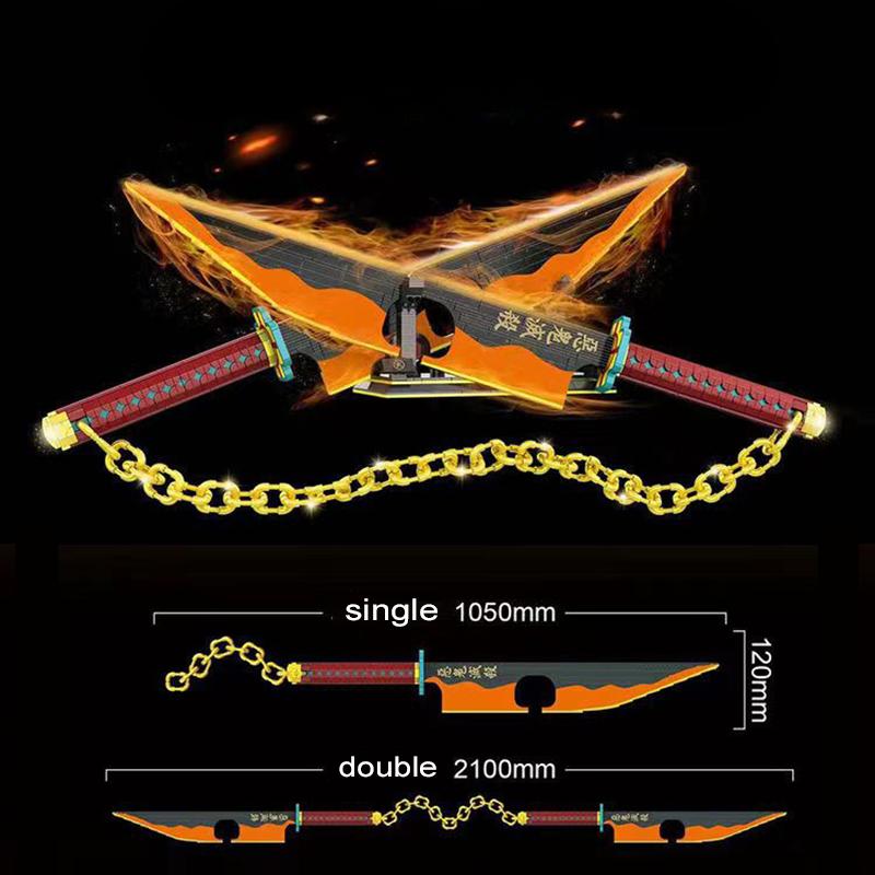 1478PCS Demon Slayer Uzui Tengen Sword Anime Ninja Building Blocks Knife Weapon Toy Katana Model Assemble Bricks Gifts For Kids
