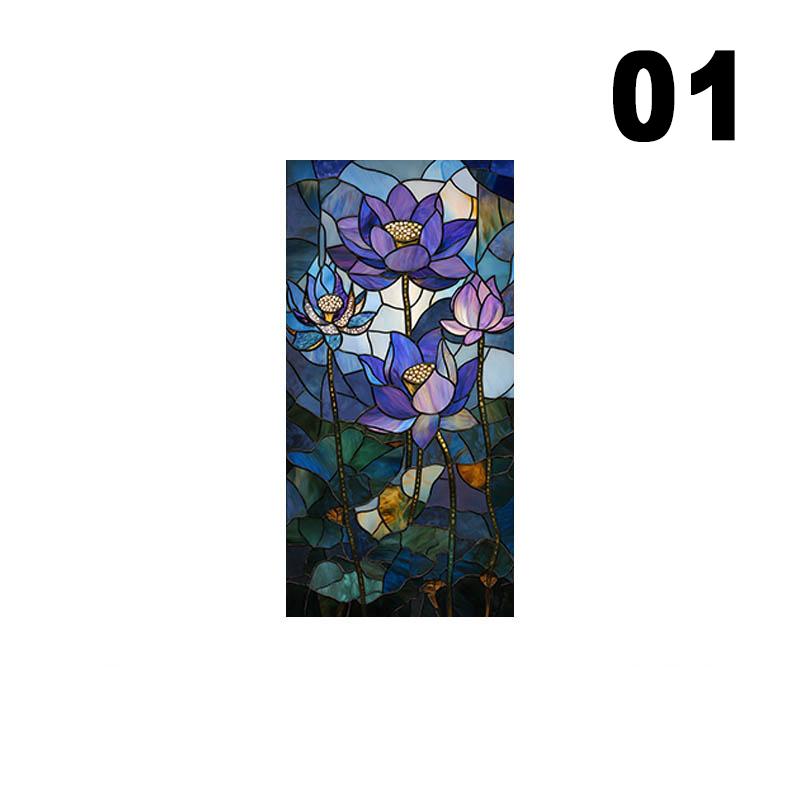 European Style Oil Painting Art Privacy Window Film Waterproof Sun-proof Church Stained Glass Film Lotus Pattern Window Stickers