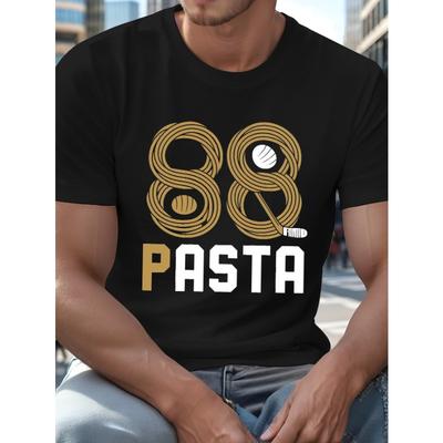 European Size Men's Plus Size Summer T-Shirt - Hockey 88 PASTA Graphic Print, Short Sleeve Casual Tee for Big & Tall Guys, PLUS SIZE