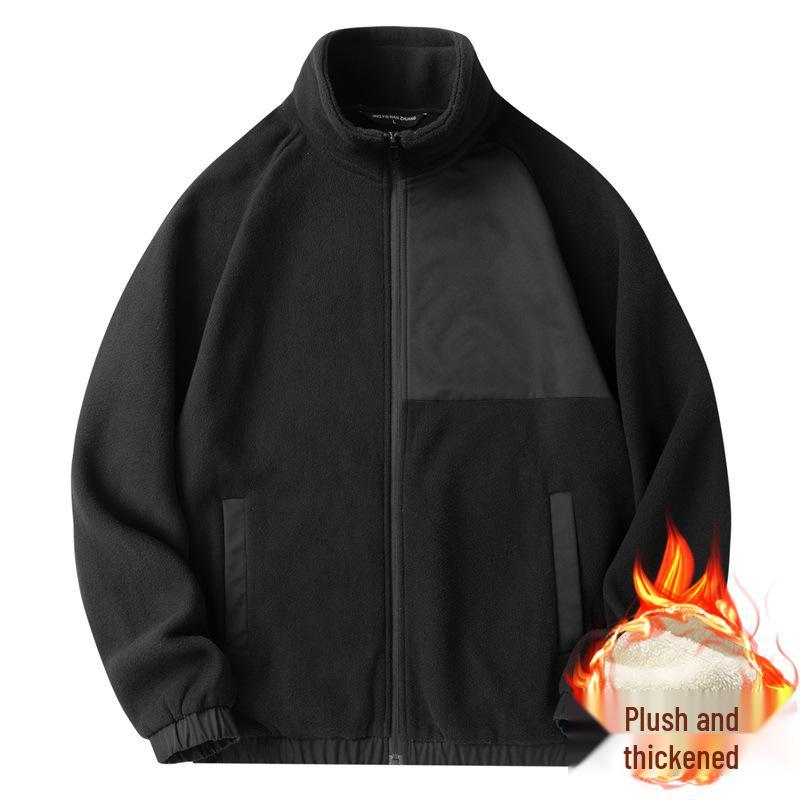 Chaqueta para hombre de forro polar grueso con bloques de color y cuello alto, top casual deportivo para otoño/invierno