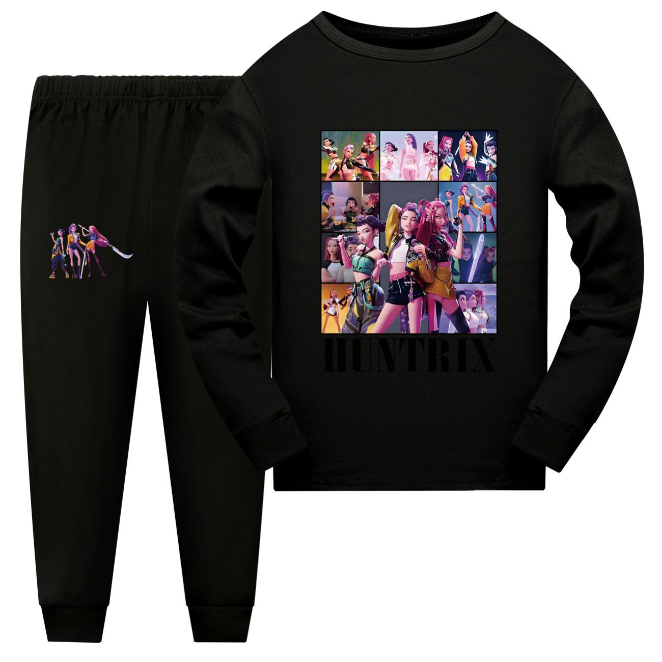 

Осінньо-зимовий зручний теплий милий комплект для хлопчиків і дівчаток Kpop команда мисливців на відьом з принтом модний вільний дитячий комплект для сну з довгим рукавом 130 чорний