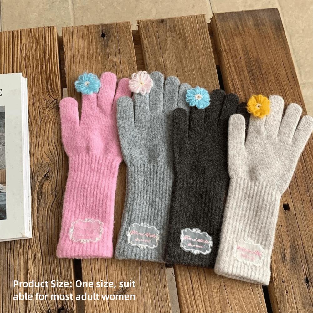 Soft Warm Knitted Winter Gloves Spring Full Finger Gloves  For Women