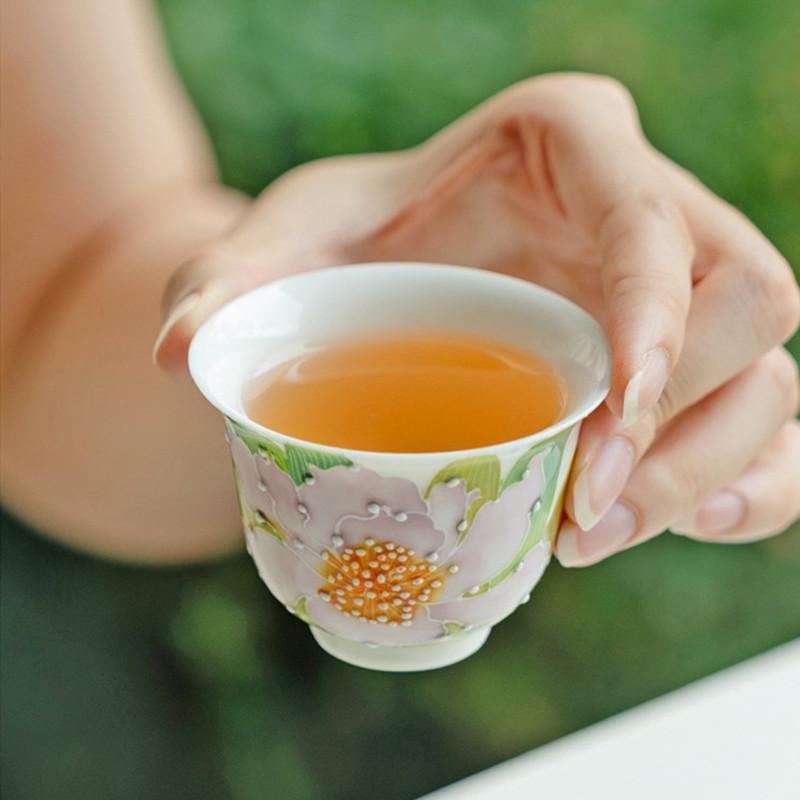 1 Pc Chinese Tradition Ceramic Tea Cup Handmade Flower Pattern Teacup Household Porcelain Tea Bowl Personal Master Cup Tea Set