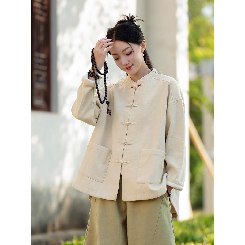 25 Meditation Is Still the Original Commoner, Thickened Padded Jacket, Women's Winter Ramie Sand Fried Chinese-style Retro Cotton-padded Jacket