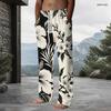 Men Plus Size Pink Cherry Blossom Printed Drawstring Waist Side Pockets Straight Leg Full Length Beach Pants