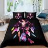 Cow Skull Duvet Cover Queen Sunflower Cattle/Bull Skeleton Bedding Set Botanical Floral Leaves Boho Tribal Polyester Quilt Cover