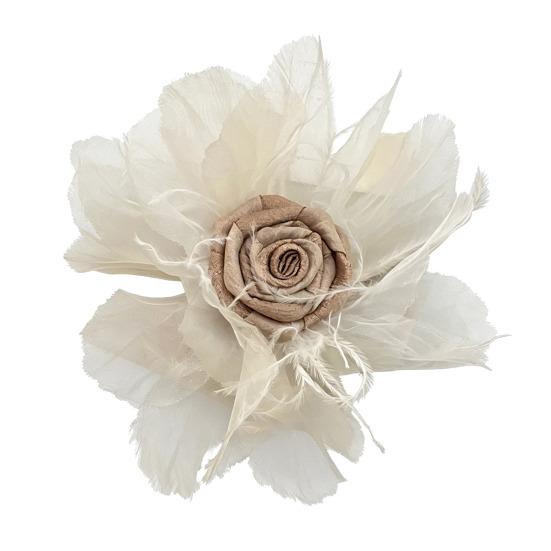 Damen Brosche Netzgarn Feder Rose Blume Dekor Schal Dekorative Reversnadel Kragen Hüte Taschen Mäntel Schals Taschendekoration