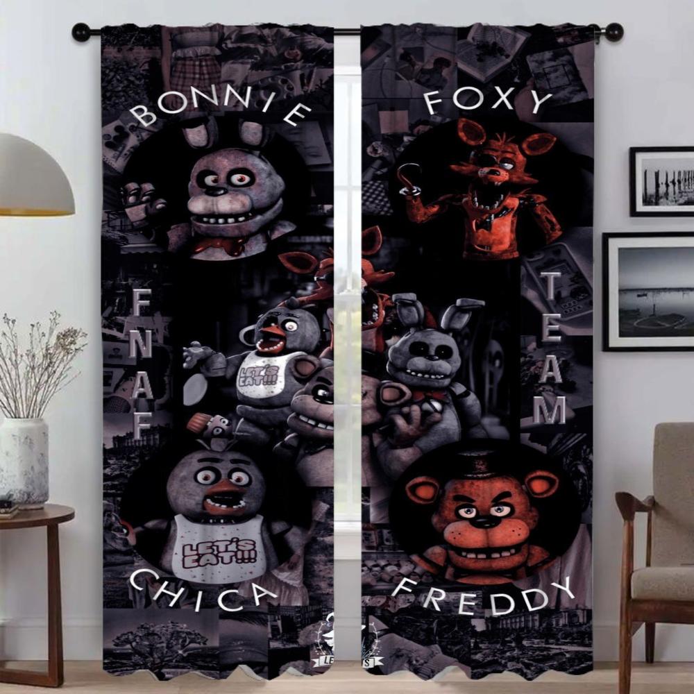 Five Nights At Freddy's Tulle for Bedroom Modern Living Room Curtains 2 Pieces Window Curtain Shades Halloween Decoration Camera