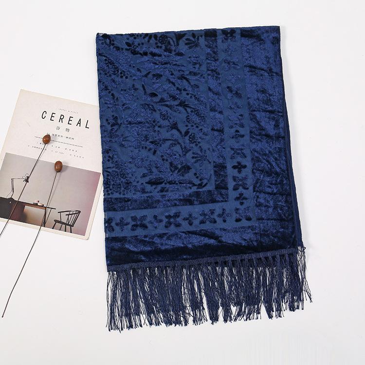 190*70cm Women's Velvet Vintage Floral Rose Shawl Wrap,Sheer Mesh Lace Scarf with Tassels, Evening Shawl for Party