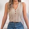 Spring And Summer Button-down V-neck Hollow Sleeveless Top Holiday Sweater For Women