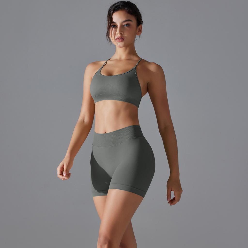 Knitted Peach Hip Lifting Sexy Suspender, Beautiful Back Yoga Shorts, Yoga Fitness Bra Set