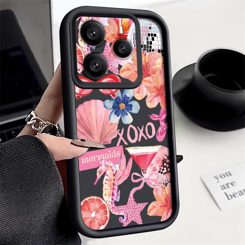 Pink Cartoon Pattern Floral Case For Xiaomi Redmi Note 14 13 Pro 5G 4G 12 11 Funda Xiaomi 14T 13T 11T Pro Shockproof Bumper Silicone Cover