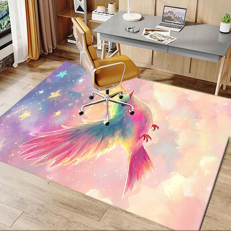 Colorful Bird Starry Sky Chair Mat Office Carpet, Oversized Rug for Home Decor, Suitable for Bedroom, Living Room, Various Rooms